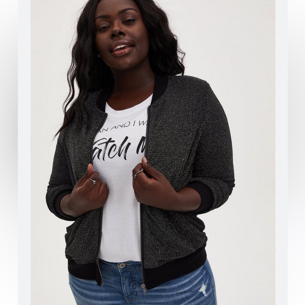 EUC torrid Black Metallic Bomber Jacket Size 2X